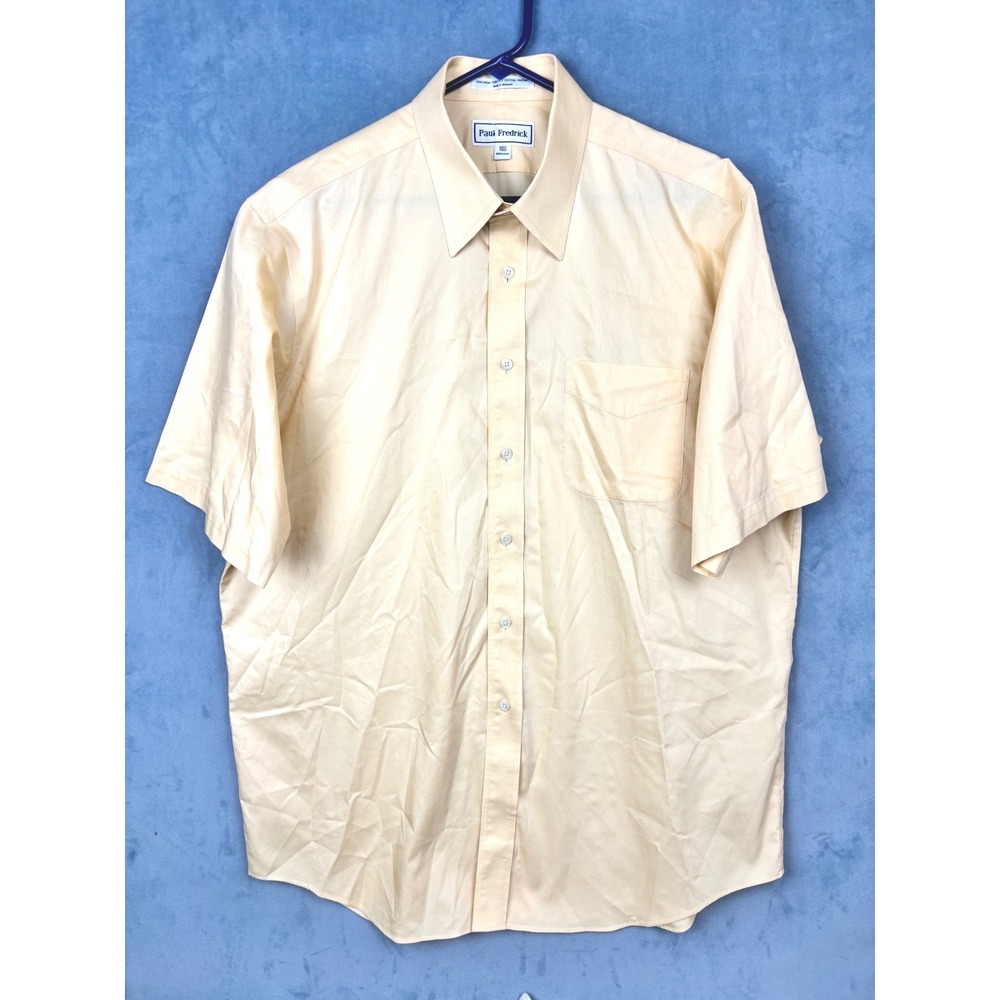 Paul Fredrick Mens 16.5 Yellow Non-Iron Cotton Pinpoint Short Sleeve Shirt